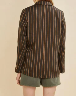 Chloé Stora Vestes, Blousons|Veste blazer en Lin mélangé Valeria rayée kaki