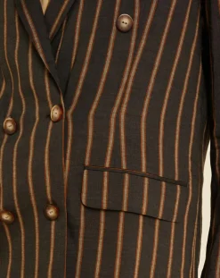 Chloé Stora Vestes, Blousons|Veste blazer en Lin mélangé Valeria rayée kaki