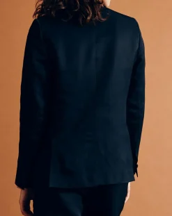 Chloé Stora Vestes, Blousons|Veste blazer en Lin mélangé Vanille bleu marine