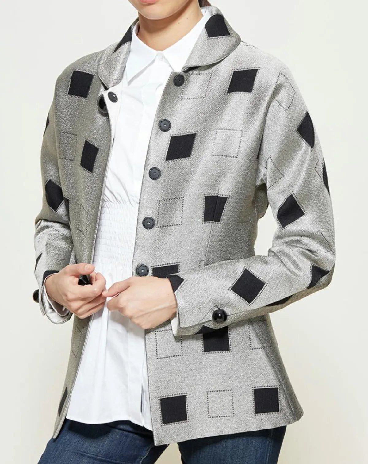 Giorgio Armani Vestes, Blousons|Veste courte à imprimé géométriques argenté/noir