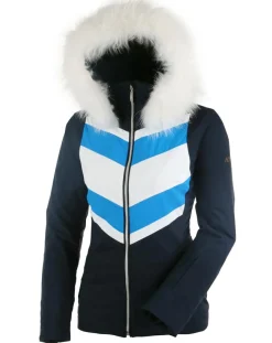 Duvillard Manteaux|Veste de ski Dufour fausse fourrure amovible marine/blanc
