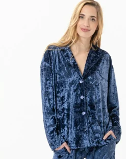 Le Chat Vestes, Blousons|Veste d'intérieur en velours Platine bleue