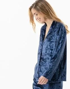 Le Chat Vestes, Blousons|Veste d'intérieur en velours Platine bleue