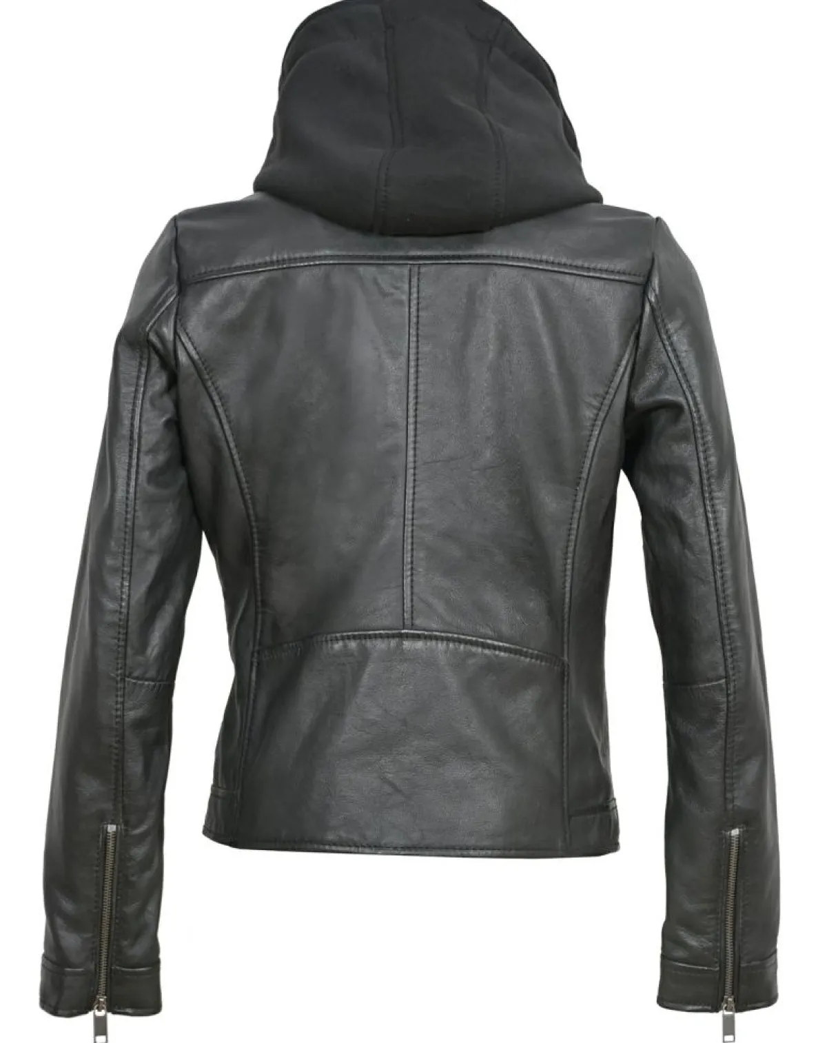 Chyston Vestes, Blousons|Veste en Cuir à capuche Cloelia noire