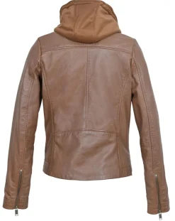 Chyston Vestes, Blousons|Veste en Cuir à capuche Cloelia cognac
