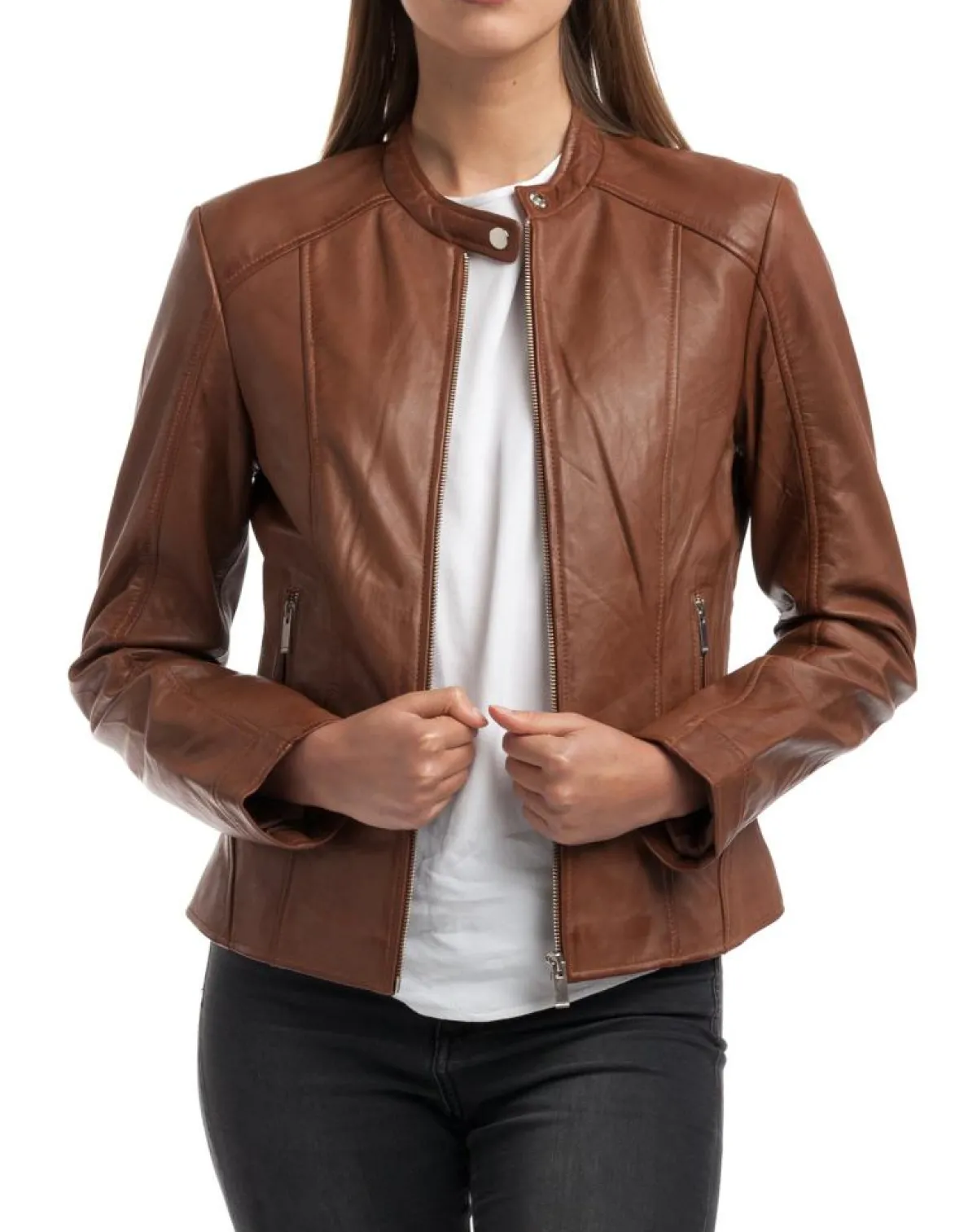 Chyston Vestes, Blousons|Veste en Cuir Angelina cognac