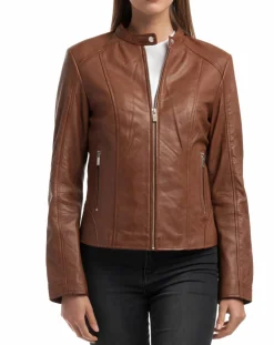 Chyston Vestes, Blousons|Veste en Cuir Angelina cognac
