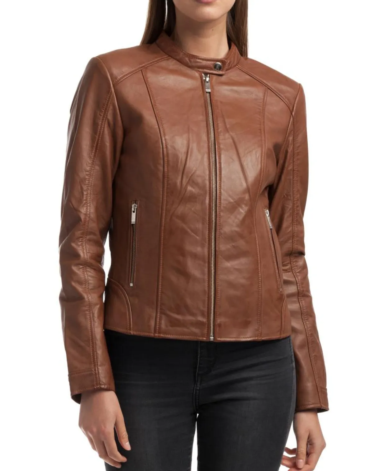 Chyston Vestes, Blousons|Veste en Cuir Angelina cognac