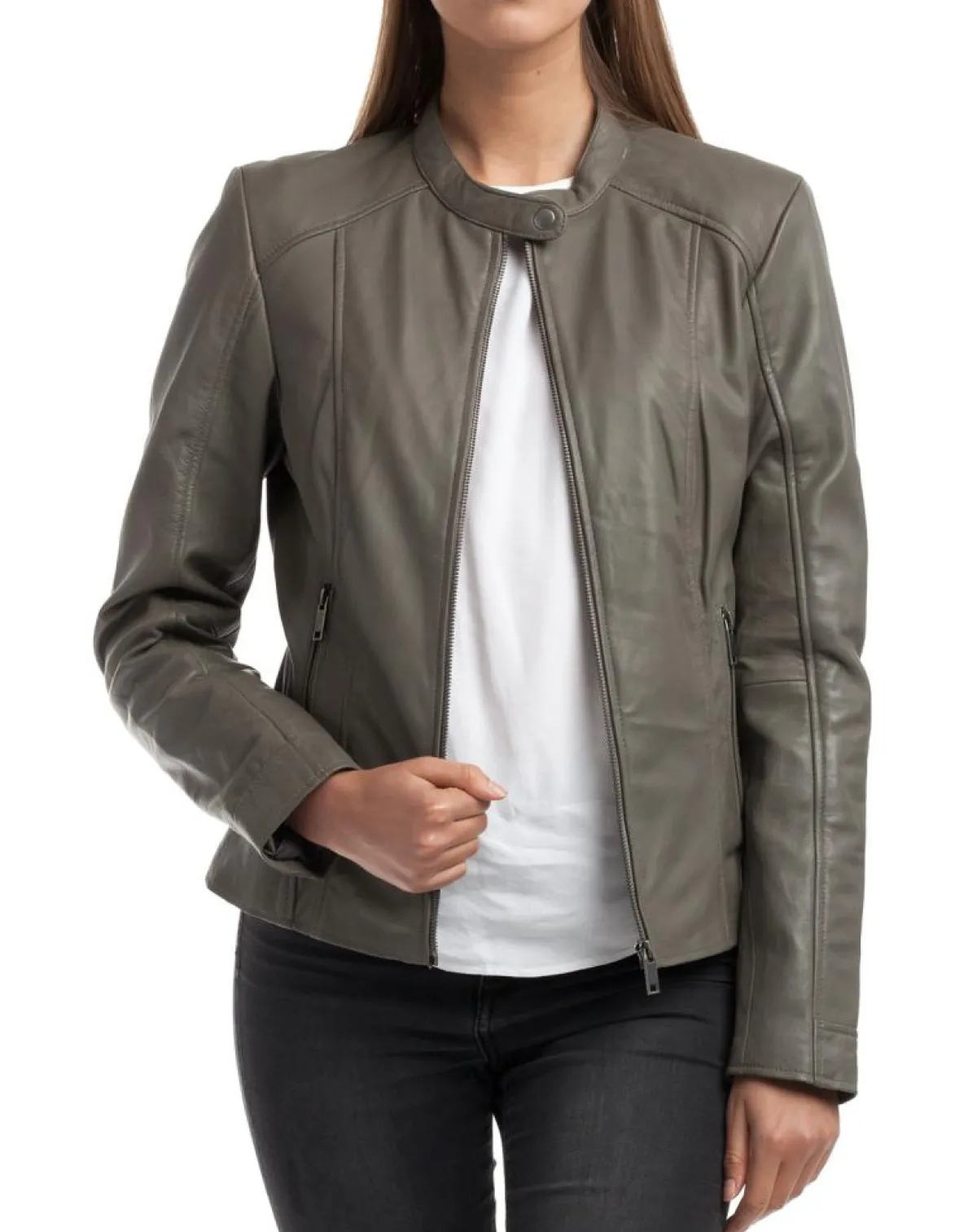 Chyston Vestes, Blousons|Veste en Cuir Angelina grise