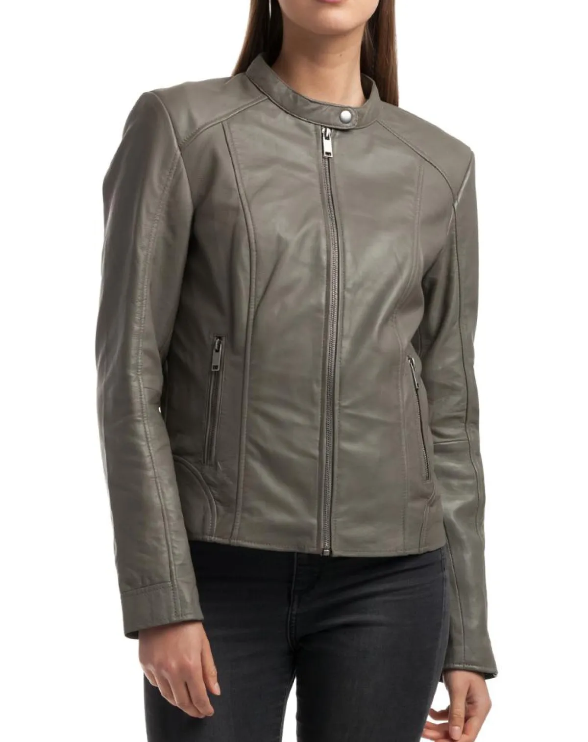 Chyston Vestes, Blousons|Veste en Cuir Angelina grise