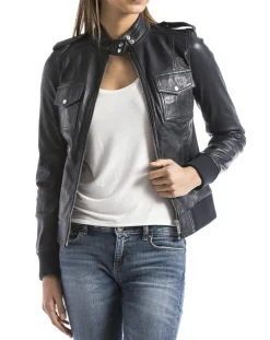 Blue Wellford Vestes, Blousons|Veste en Cuir Belaya marine