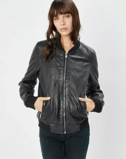 Blue Wellford Vestes, Blousons|Veste en Cuir Benoue noire