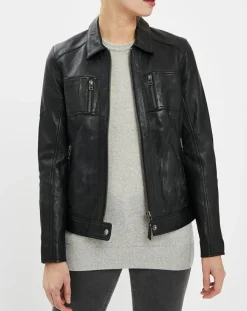 Chyston Vestes, Blousons|Veste en Cuir Brigitte noire