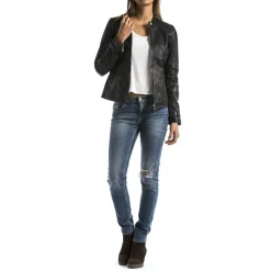 Blue Wellford Vestes, Blousons|Veste en Cuir Euphrate noire