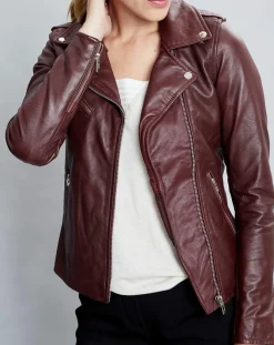 Chyston Vestes, Blousons|Veste en Cuir Hortence bordeaux