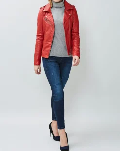 Chyston Vestes, Blousons|Veste en Cuir Hortence rouge