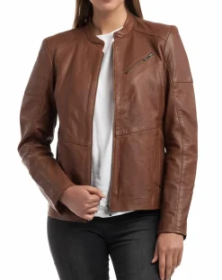Chyston Vestes, Blousons|Veste en Cuir Ivette cognac