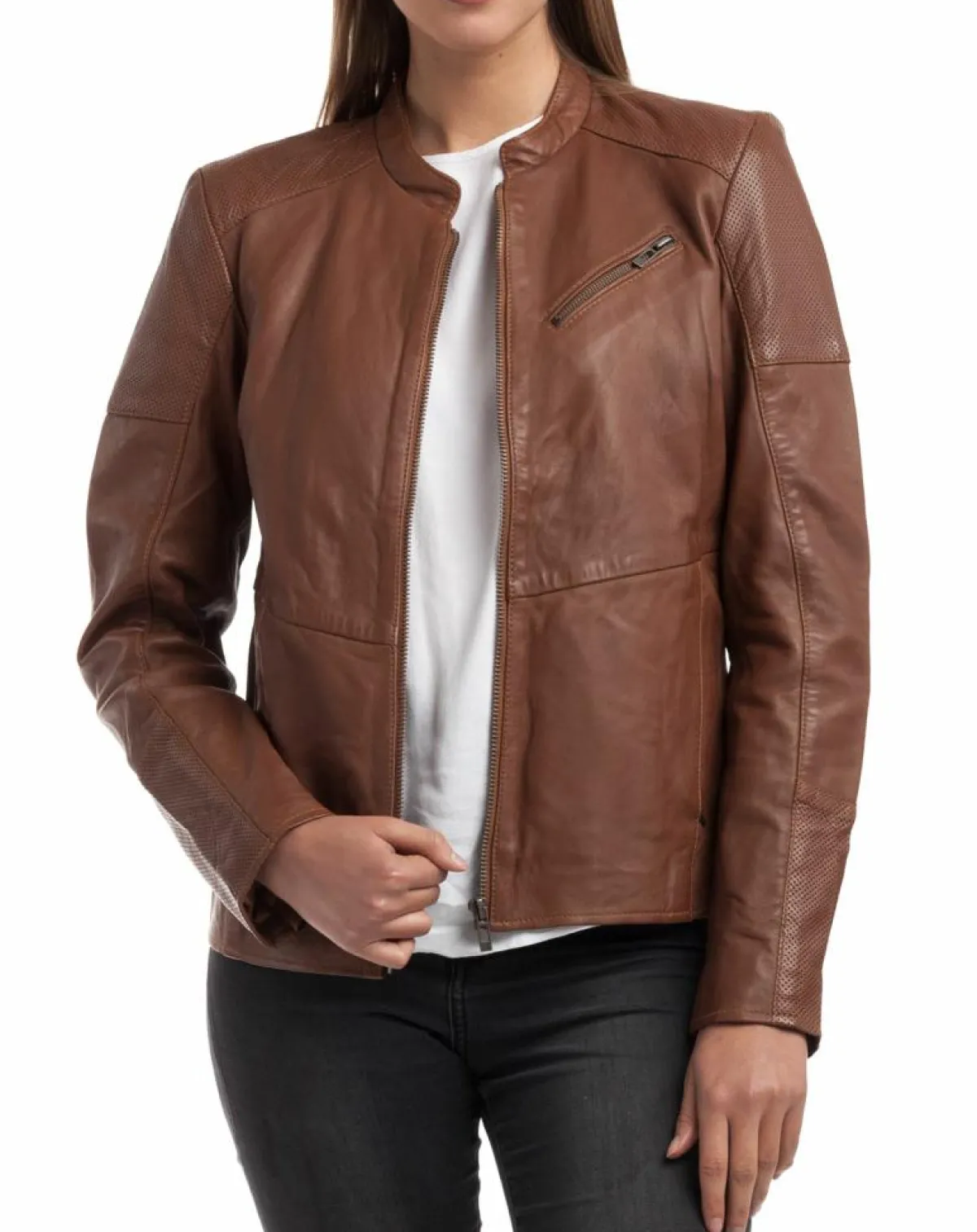 Chyston Vestes, Blousons|Veste en Cuir Ivette cognac