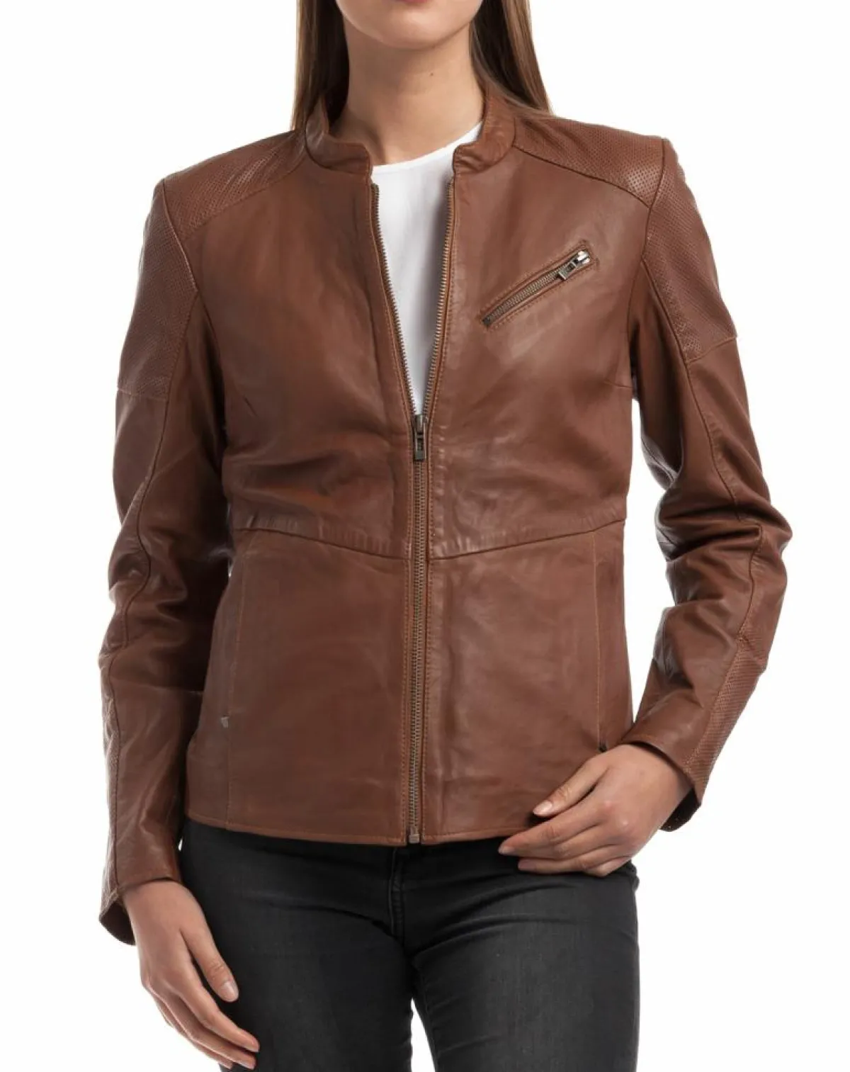 Chyston Vestes, Blousons|Veste en Cuir Ivette cognac
