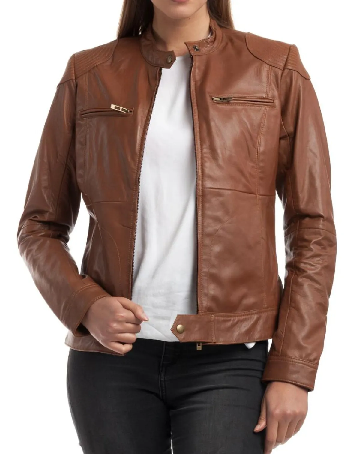 Chyston Vestes, Blousons|Veste en Cuir Katia cognac
