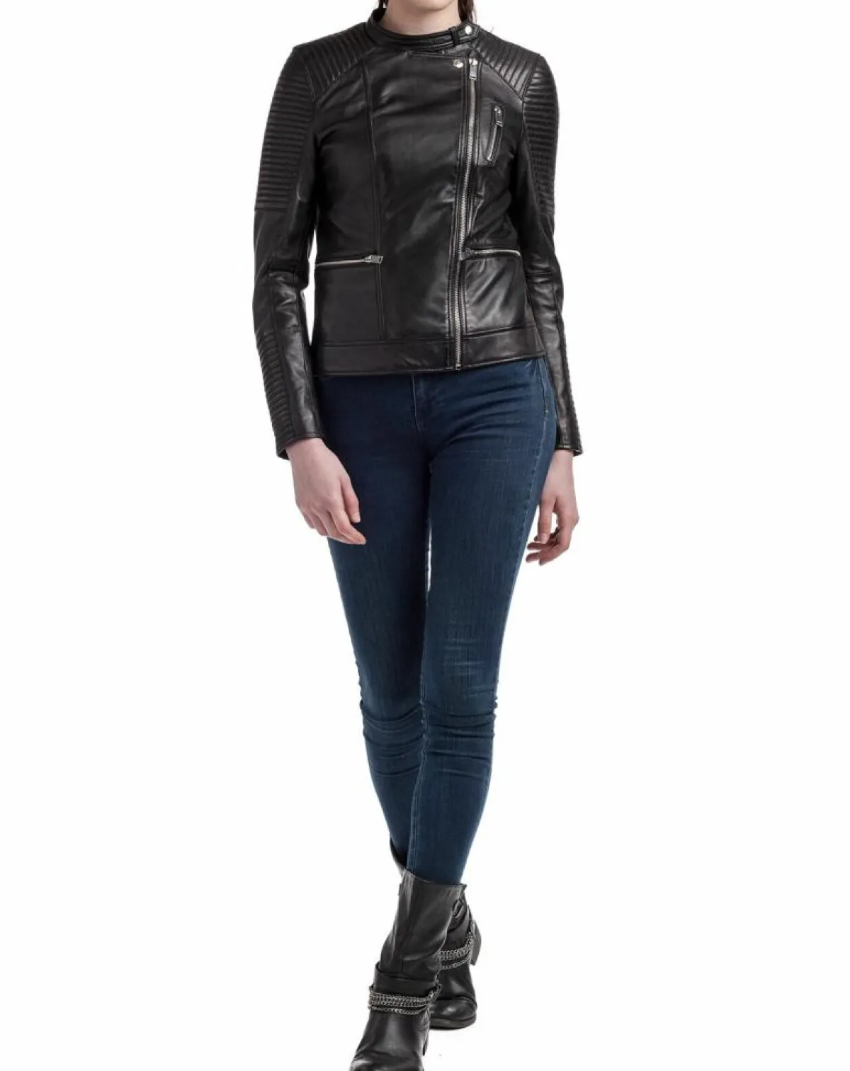 Blue Wellford Vestes, Blousons|Veste en Cuir Leonie noire