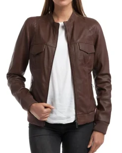 Chyston Vestes, Blousons|Veste en Cuir Oliv marron