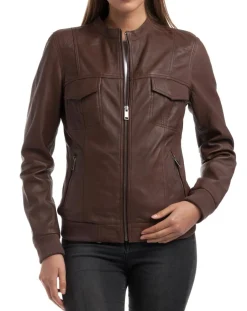 Chyston Vestes, Blousons|Veste en Cuir Oliv marron