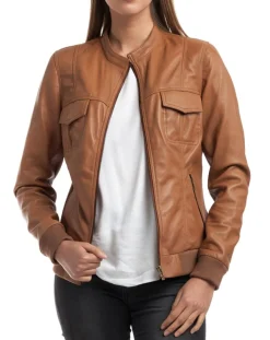 Chyston Vestes, Blousons|Veste en Cuir Olive cognac