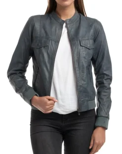 Chyston Vestes, Blousons|Veste en Cuir Olive grise