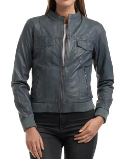 Chyston Vestes, Blousons|Veste en Cuir Olive grise