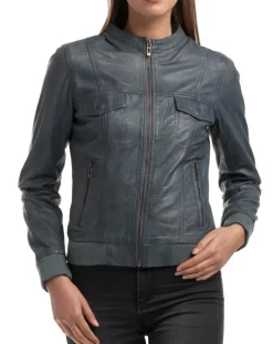 Chyston Vestes, Blousons|Veste en Cuir Olive grise