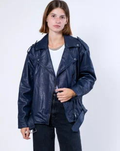 Blue Wellford Vestes, Blousons|Veste en Cuir Oversize Carolane bleue