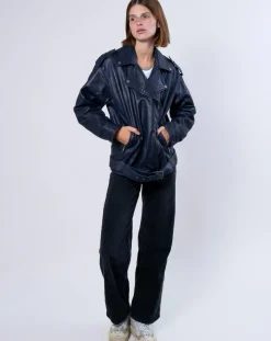 Blue Wellford Vestes, Blousons|Veste en Cuir Oversize Carolane bleue