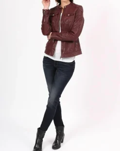 Chyston Vestes, Blousons|Veste en Cuir Zayra bordeaux