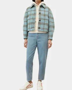 Marc O'Polo Vestes, Blousons|Veste en Laine mélangée à carreaux Cropped bleue