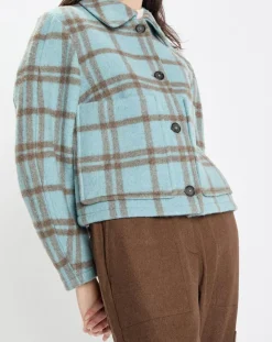 Marc O'Polo Vestes, Blousons|Veste en Laine mélangée à carreaux Cropped bleue