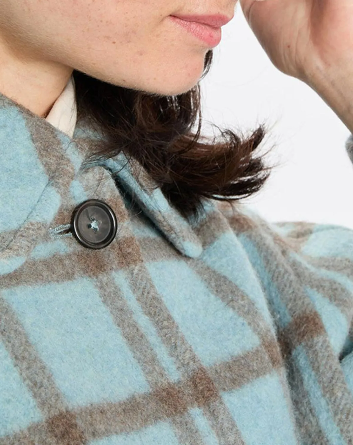 Marc O'Polo Vestes, Blousons|Veste en Laine mélangée à carreaux Cropped bleue