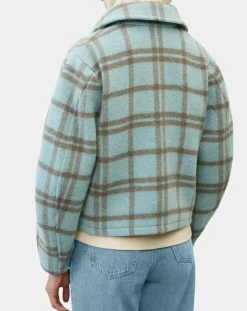 Marc O'Polo Vestes, Blousons|Veste en Laine mélangée à carreaux Cropped bleue