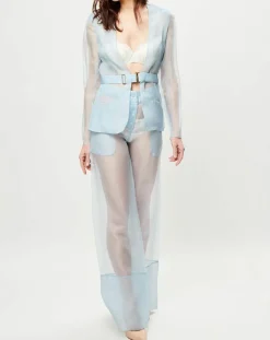La Perla Vestes, Blousons|Veste transparente à épaulettes Esprit d'Atelier 100% Soie bleue